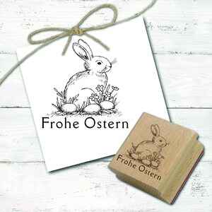 Stempel Frohe Ostern Osterhase Ostereier - 40 x 40 mm - Motivstempel Holzstempel Osterstempel Stempeln Basteln Kindergarten Schule