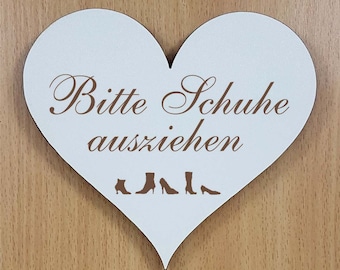 Selbstklebendes Schild Herz « BITTE SCHUHE AUSZIEHEN » Türschild Dekoschild Herzschild Dekoration Garderobe Flur Eingang Flur Besucher Gäste