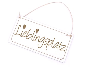 Schild Lieblingsplatz - Herzen Shabby Türschild • 20 x 10 cm • zum Anhängen • Deko Dekoration Wanddeko Türdeko Wohnzimmer Küche Wintergarten