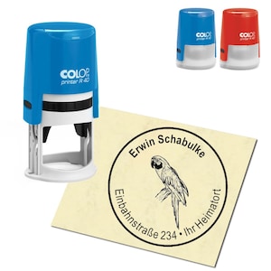 Stamp Address stamp personalized - parrot on branch - about ∅ 40 mm