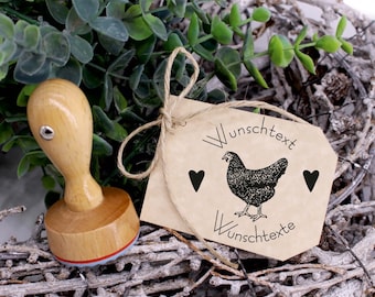 Stempel personalisiert Eier von glücklichen Hühnern Schwarzes Huhn Herz - Eierstempel 39x38mm - Motivstempel Holzstempel - Name Wunschtext