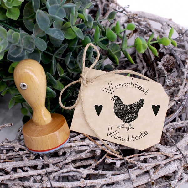 Stempel personalisiert Eier von glücklichen Hühnern Schwarzes Huhn Herz - Eierstempel 39x38mm - Motivstempel Holzstempel - Name Wunschtext