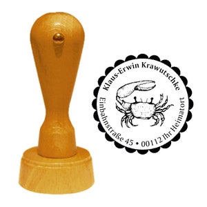Francobolli indirizzo " KRABBE" con indirizzo personale e Motif - Timbro in legno Timbro pesca Pescatore Pesca Cancro