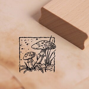 Tampon à motif Agarics mouches dans un cadre - Timbre en bois 38 x 38 mm - Stamping Crafts Scrapbooking Gaufrage école maternelle