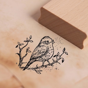 Motivstempel Vogel auf Zweig singt Stempel Spatz 38 x 28 mm - Holzstempel Scrapbooking Embossing Stempeln Basteln - Geschenk Frühling Mama