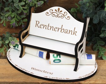 Geldgeschenk Rentner Rentnerbank - inkl. Wunschtext - in 3 Varianten - Schild für Geld Gutschein Rente Oma Opa Geschenk Ruhestand