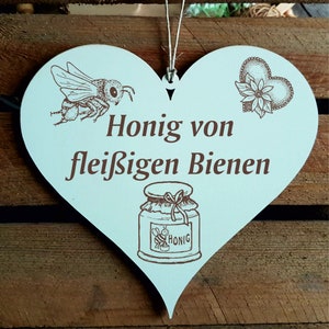 Shield Heart Honey of Hardworking Bees • 13 x 12 cm • Decoration Wall Decoration • Gift Beekeeping Beekeeper Farm Shop Organic Shop Country House
