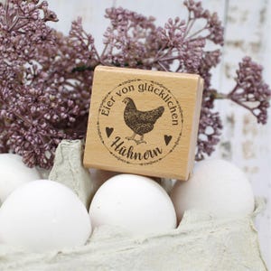 Stempel Eier von glücklichen Hühnern - Motiv schwarzes Huhn - Motivstempel für Eierkarton Eierschachtel Eierverpackung 68x68mm - Holzstempel Bild 5
