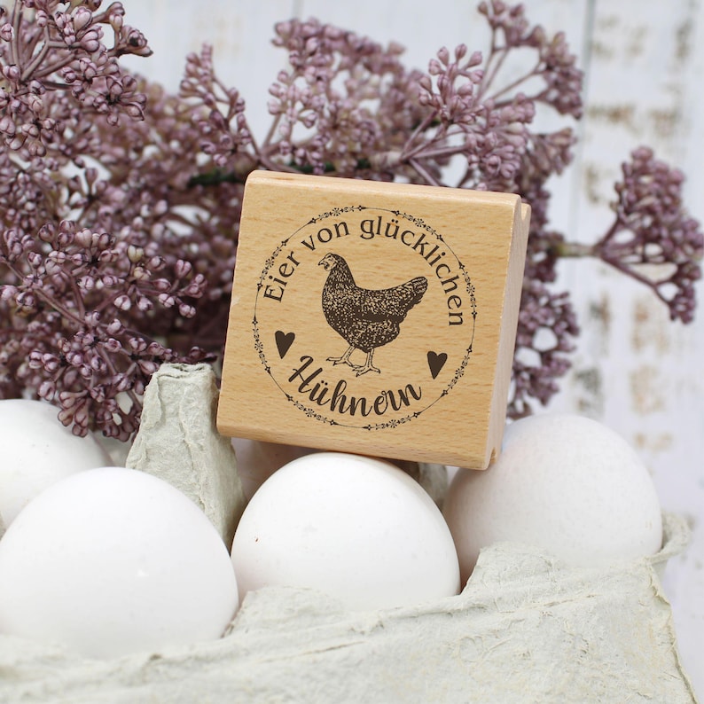 Stempel Eier von glücklichen Hühnern - Motiv schwarzes Huhn - Motivstempel für Eierkarton Eierschachtel Eierverpackung 68x68mm - Holzstempel Bild 5