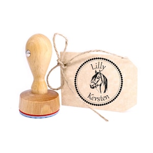 Timbro per bambini cavallo – timbro in legno con nome personale Ø 24 mm – nome timbro motivo timbro insegnante timbro insegnante bambini scolari