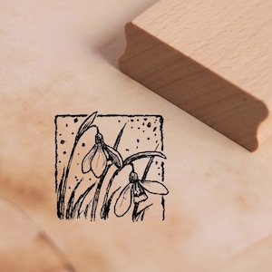 Motivstempel Schneeglöckchen im Rahmen - Stempel Holzstempel 38 x 38 mm - Scrapbooking Embossing Basteln Stempeln Schule Kindergarten