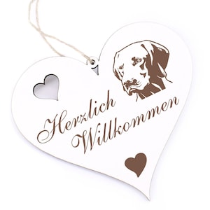Welcome Sign - Vizsla Hungarian Pointer - Decoration Heart Wood - Door Sign 13 x 12 cm - Heart Shield Door Deco Family House Entrance