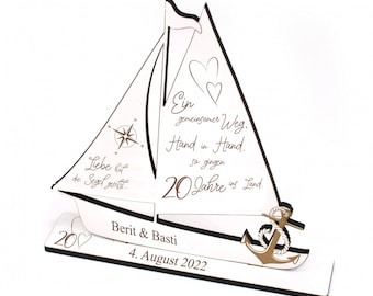 Décoration de mariage en porcelaine anniversaire de mariage 20 ans anniversaire personnalisé présentoir en bois bateau 18x20 - cadeau anniversaire mariage amour maritime