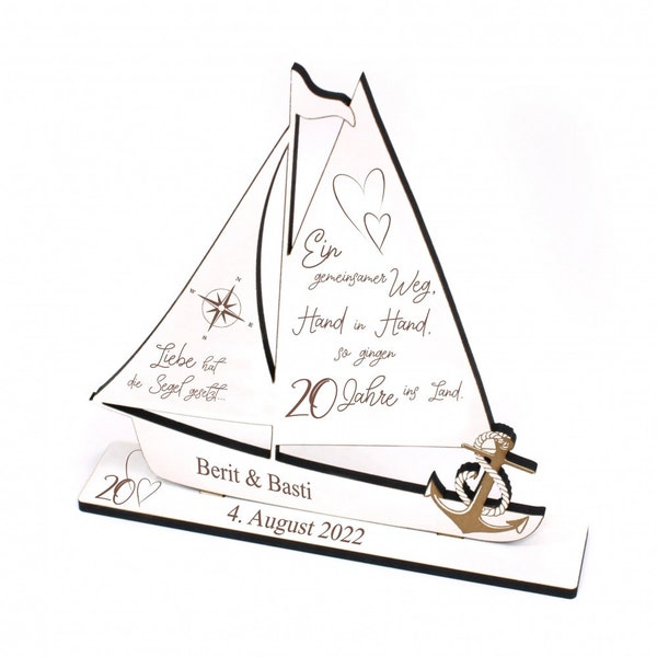 Décoration de mariage en porcelaine anniversaire de mariage 20 ans anniversaire personnalisé présentoir en bois bateau 18x20 - cadeau anniversaire mariage amour maritime