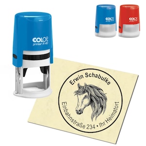 Stempel adresowy personalizowany - Koń andaluzyjski - okrągły ∅ 40 mm