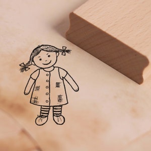 Stamp Doll Girl - Motif Stamp Approx. 36 x 48 mm - Scrapbooking Wood Stamp Kids Stamp Embossing - Kids School Nursery Gift