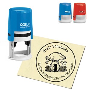 Stamp Address stamp personalized - Pilzhaus - approx. ∅ 40 mm