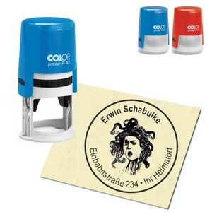 Stempel Adressstempel personalisiert Medusa rund 40mm Bild 1