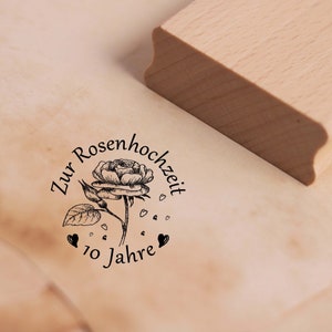 Timbre à motif pour le mariage à la rose - Timbre anniversaire des 10 ans Rose 48 x 48 mm - Timbre en bois Scrapbooking Tampons en relief Artisanat - Amour