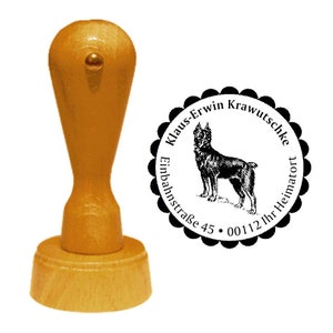 Adressstempel Hund « BOUVIER des FLANDRES » mit persönlicher Anschrift und Motiv - Stempel Holzstempel Name Hunderasse Treibhund Flandern