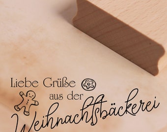 Stempel Liebe Grüße aus der Weihnachtsbäckerei - Lebkuchenmann Motivstempel ca. 98 x 41 mm • Wooden Stamp Baking Cookies Gingerbread Baker