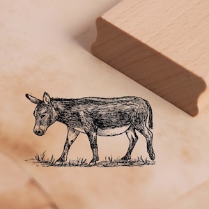 Timbre à motif âne va vers la gauche - timbre en bois 48 x 28 mm - estampage artisanat scrapbooking gaufrage maternelle école animal timbre