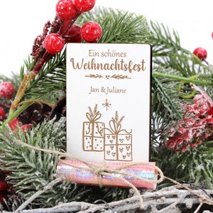 Presente em dinheiro Cartão de madeira de Natal Um belo Natal - incluindo o nome do texto desejado - sinal para voucher de dinheiro presente Papai Noel