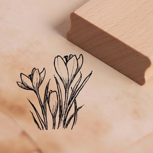 Motivstempel Krokus Stempel Frühblüher 48 x 48 mm - Holzstempel Scrapbooking Embossing Basteln Stempeln - Geschenk Frühling Blume Ostern