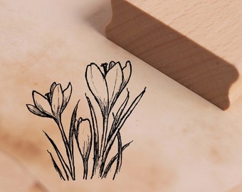 Motivstempel Krokus Stempel Frühblüher 48 x 48 mm - Holzstempel Scrapbooking Embossing Basteln Stempeln - Geschenk Frühling Blume Ostern