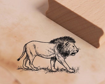 Motivstempel Löwe geht nach rechts Stempel 48 x 28 mm - Holzstempel Scrapbooking Embossing Stempeln Basteln Tierstempel - Safari Zoo Afrika