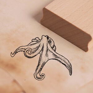 Bläckfiskstämpel - motivstämpel ca 48 x 36 mm • Trästämpel för scrapbooking och prägling • Barnstämpel, dykarstämpel, bläckfisk, hav