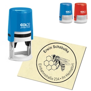 Stamp address stamp personalized - bee with honeycomb - round ∅ 40 mm - beekeeper stamp beekeeper beekeeping beekeeping farm shop