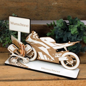 Geldgeschenk Motorrad Rennmaschine - inkl. Wunschtext - Schild für Geld Gutschein Gutscheingeschenk Geschenk Biker Motocross Motorradfahrer