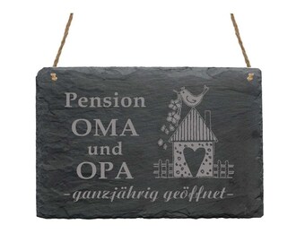 Pension Oma & Opa Slate board open all year round sign