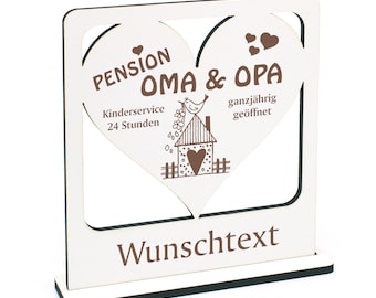 Decorazione Stand Pensione Nonna e Nonno - Segno con incisione e motivi desiderati - 16 x 16 cm - Decorazione della tavola Decorazione regalo personale Pensionato