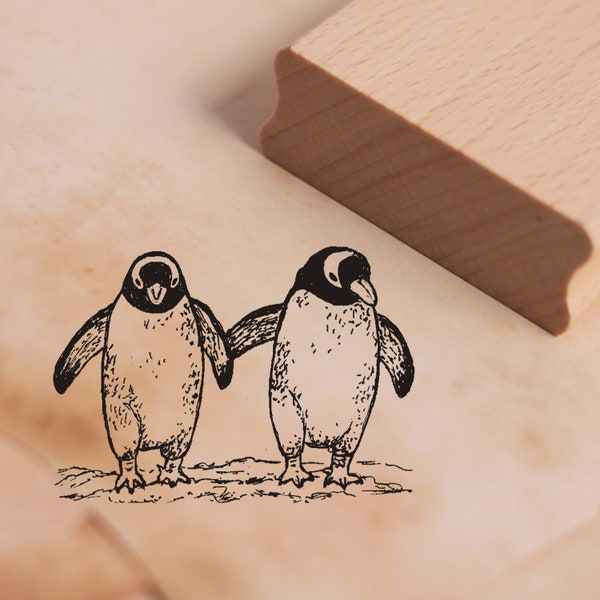 Stempel Pinguine - Motivstempel ca. 48 x 34 mm - Scrapbooking Holzstempel Embossing - Geschenk Königspinguin Schule Kindergarten Natur Vögel