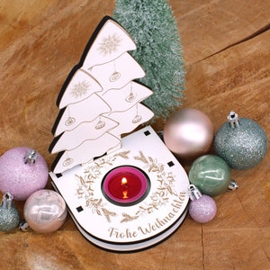 Tealight Holder Christmas Tree with Engraving Merry Christmas Winter Decoration - Tealight Decoration Candle Holder Fir Trees Snow Forest Gift St. Nicholas