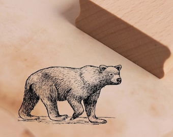 Motif Stamp Brown Bear Goes Stamp 48 x 28 mm - Wooden Stamp Scrapbooking Embossing - Gift Bear Grizzly Kindergarten School Animal Stamp