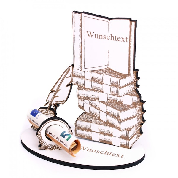 Geldgeschenk Bücher Gutschein - Gutscheingeschenk + Wunschtext Exlibris Buch Geschenk ca. 13x15 cm - Lesen Lehrer Schule Literatur Bücherei