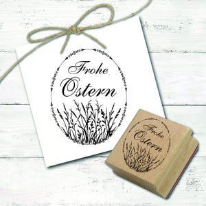 Motivstempel Frohe Ostern - Osterei mit Gräsern Stempel 38 x 48 mm - Holzstempel Scrapbooking Osterstempel Ostergeschenk Frühling Natur