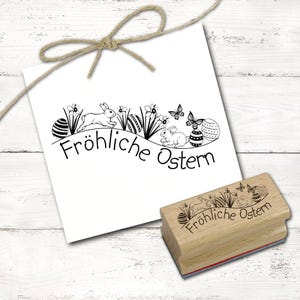 Motif stamp Happy Easter Easter bunnies daffodils - stamp wooden stamp 68 x 27 mm - stamping crafts scrapbooking Easter stamp spring