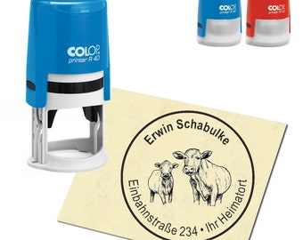 Stempel Adressstempel personalisiert - Kühe - rund ∅ 40mm