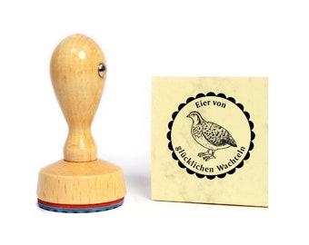 Stamp Eggs of Happy Cail 01 - Caille Sombre incl. Personnalisation Ø 20 mm - Motif Timbre En Bois Timbre Cadeau Oeuf de Caille