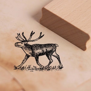 Motivo Timbro Renna Timbro Ren 46 x 38 mm - Timbro in legno Goffratura Scrapbooking Francobolli Artigianato - Regalo Finlandia Canada Svezia Zoo