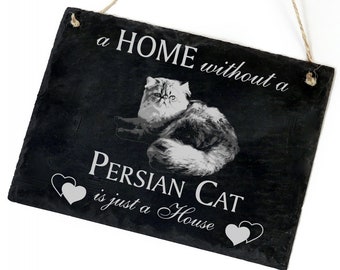 Bouclier de décoration de chat ardoise - Persan - en 11 variantes - 22 x 16 cm - Chats Gift Gift Idea Cat Owner - Persian Cat Cat