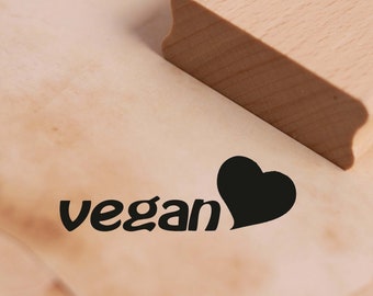 Motif Stamp Vegan Stamp with Heart Motif 38 x 14 mm - Timbre en bois Scrapbooking Tampons en relief Artisanat Cadeau Nutrition Vegan