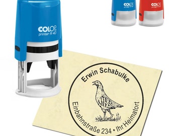 Stamp Address stamp personalized - upright partridge - about ∅ 40 mm