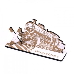 Locomotora de ferrocarril con regalo de dinero, locomotora con texto deseado, vale de dinero para firmar por el conductor del tren, 20 x 9,5 cm, vale de regalo, regalo para papá y abuelo