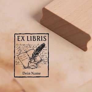 Sello Ex Libris con nombre - carta, tintero y escritura antigua sello motivo ex libris 38 x 48 mm - sello de madera libro sello libros marcalibro