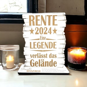 Aufsteller Schild Ruhestand Rente 2024 - Eine Legende verlässt das Gelände - mit Name personalisiert - Abschiedsgeschenk Kollegen Rentner